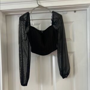 Elegant Black Sheer Sleeve Crop Top